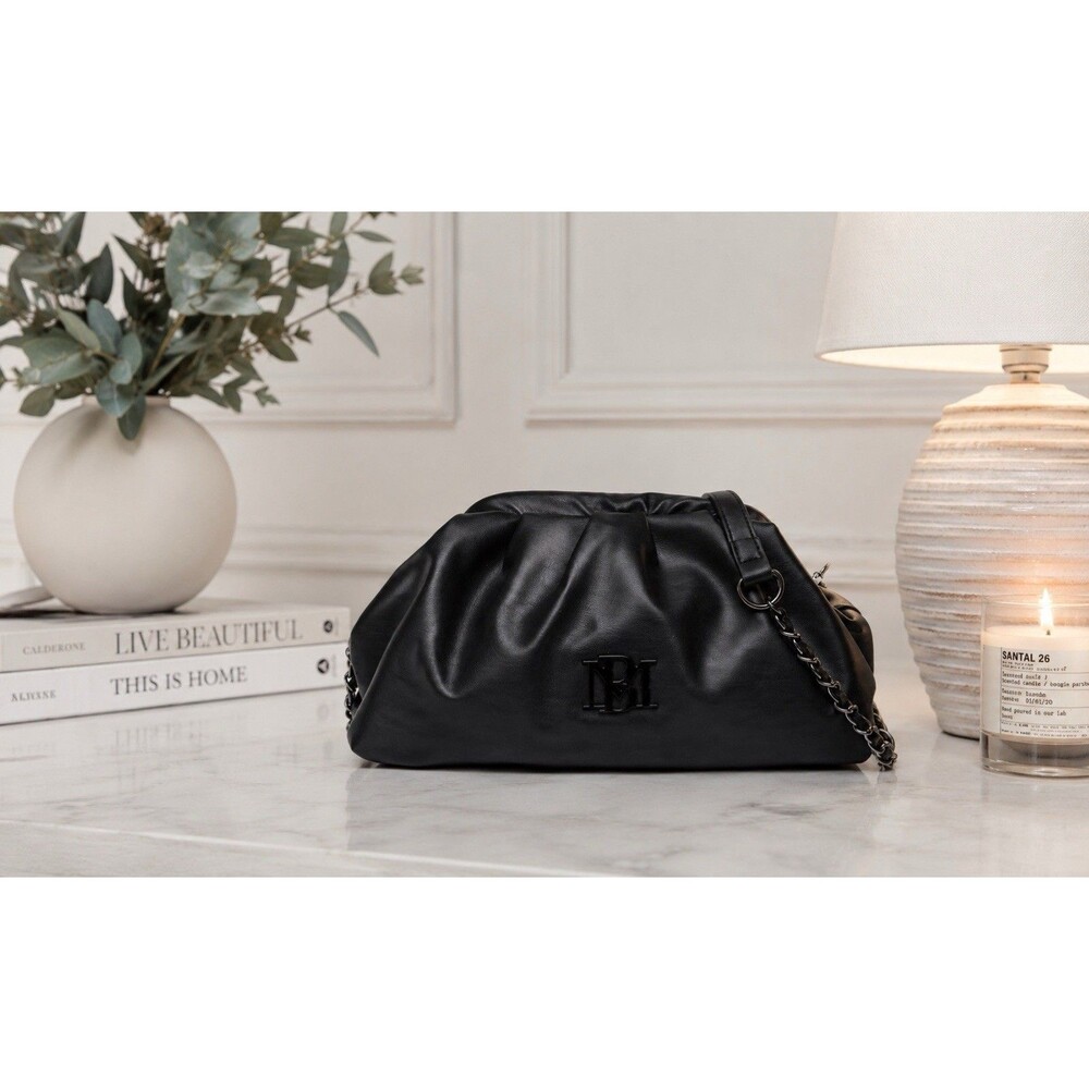 Badgley Mischka Black Vegan Leather Wrapped Frame Clutch Bag Purse NWT $129